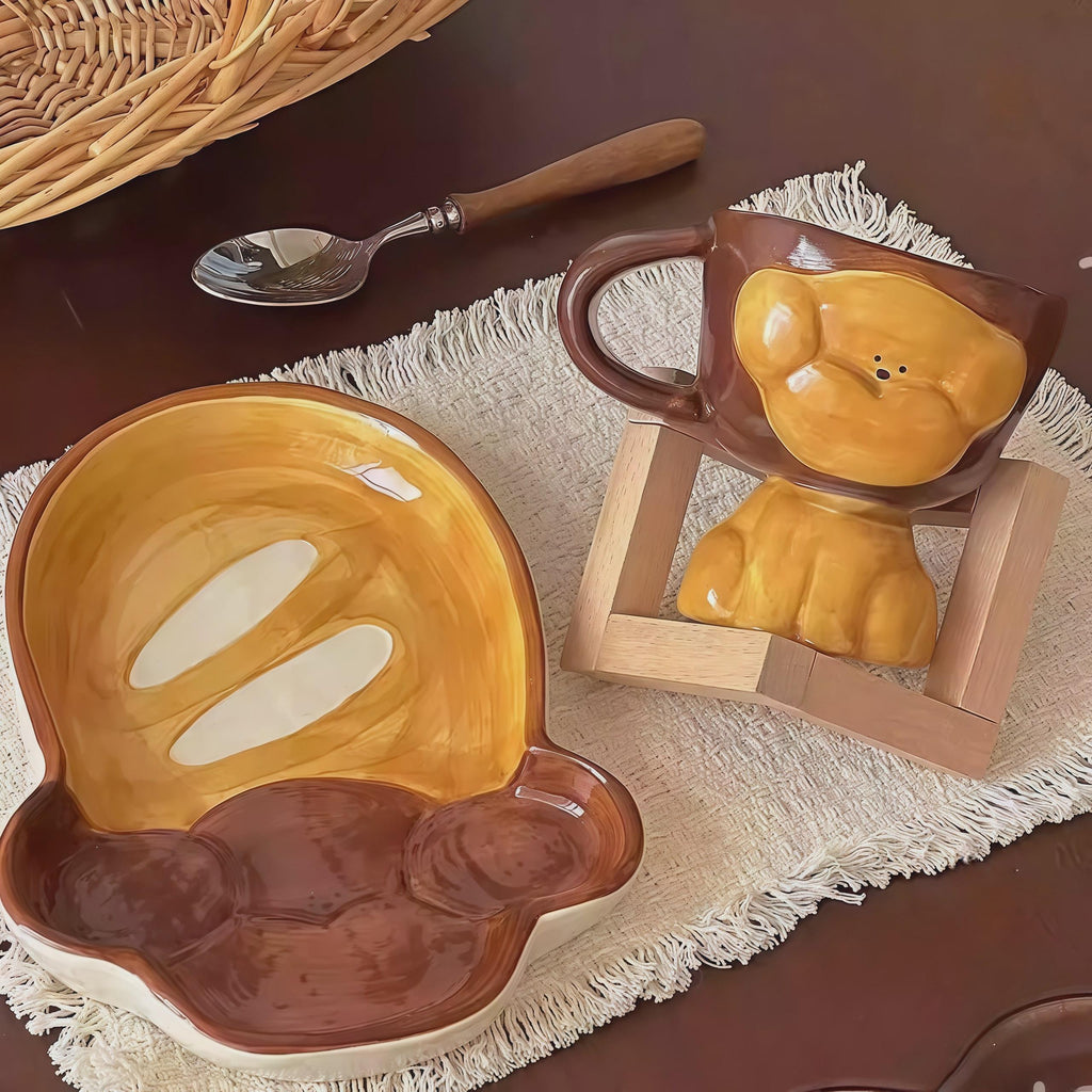 Hand-Painted Puppy Ceramic Dinnerware: Dog Lover, Housewarming Mug & Plate