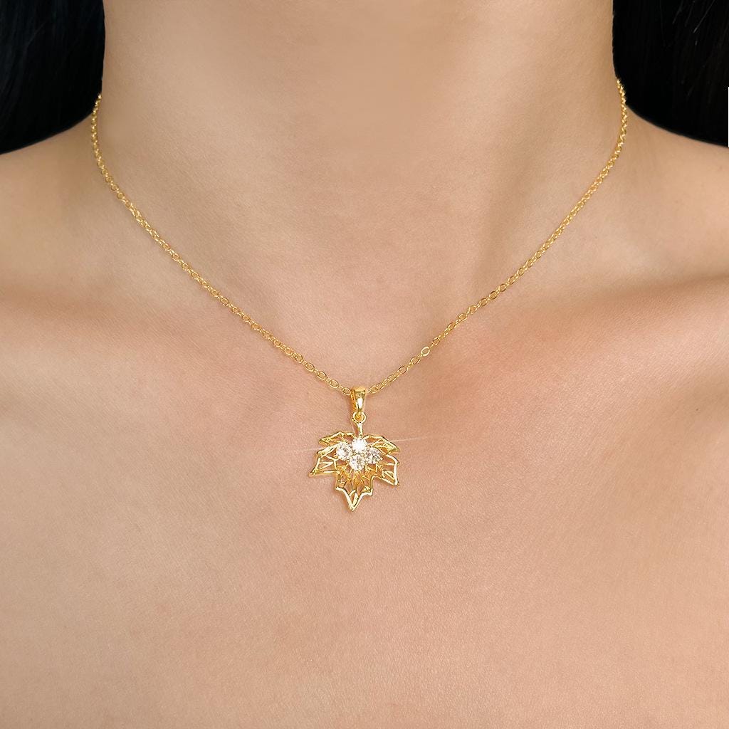 Golden Maple Leaf Necklace & Earrings – Bloom Collection | Autumn Whisper Jewelry