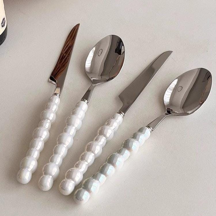 Pearl Handle Flatware | Stainless Steel & Ceramic Cutlery