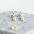 Gradient Green Orchid Dangle Earrings – Enamel Flower Earrings with Pearl Drops
