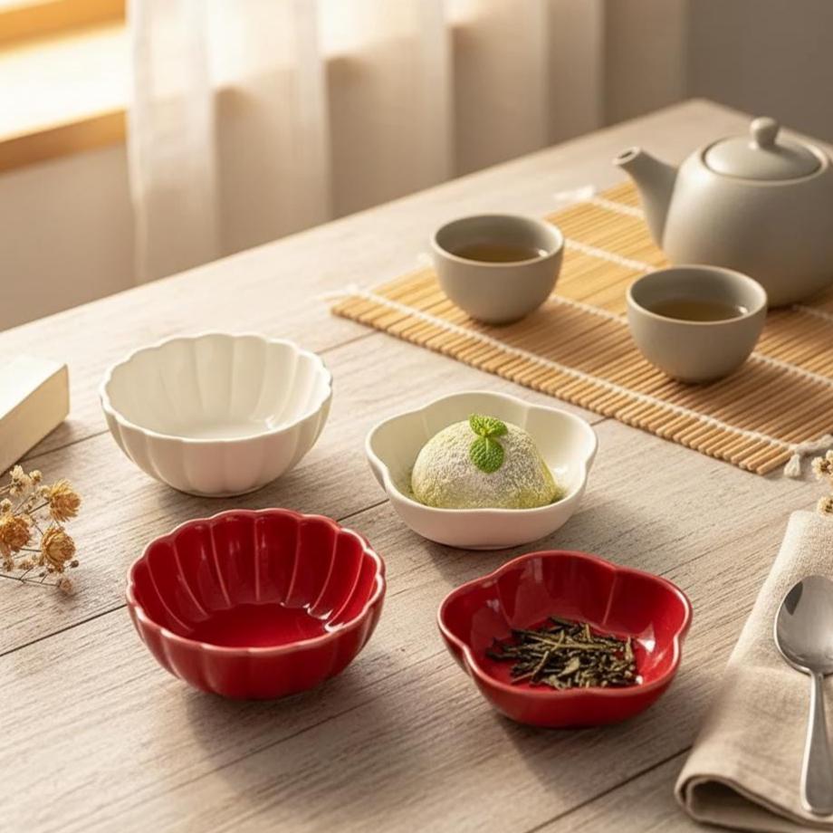 Flower Petal Ceramic Dish: Japanese Style Sauce Bowls