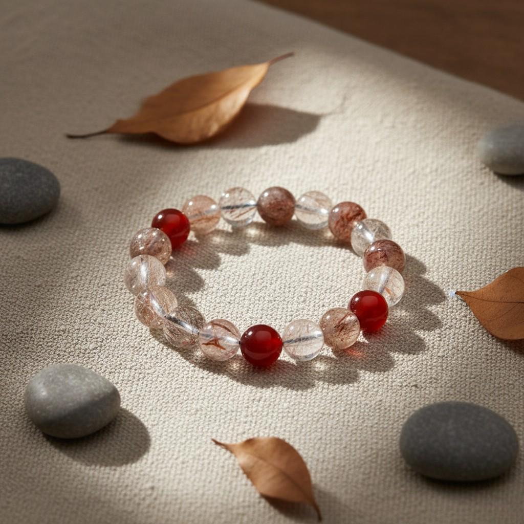 Red Rutilated Quartz & Red Agate Bracelet – Natural Crystal Bracelet for Protection & Strength