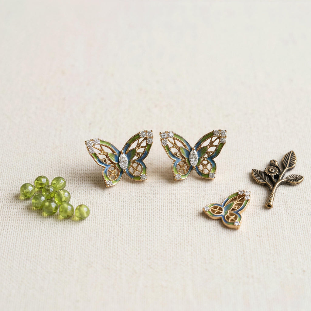 Enamel Butterfly Earrings – Vintage French Style Jewelry – Designer Gift