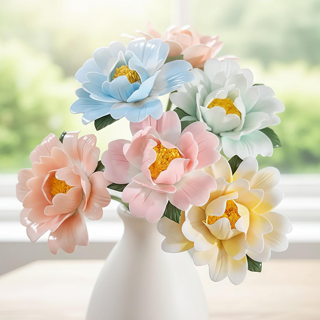 Handmade Ceramic Peony Flower | Pastel Floral Art Decor