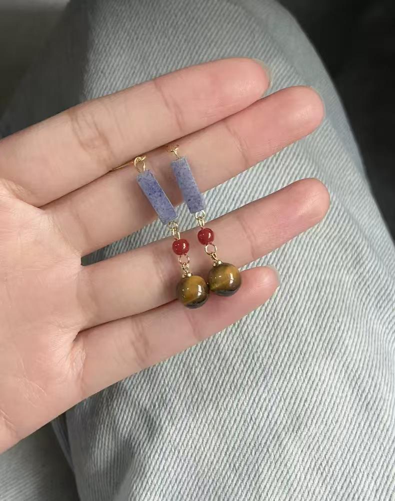 Silk Sleeve Red Agate Dangle Earrings – Handmade Eastern-Inspired Gemstone Earrings