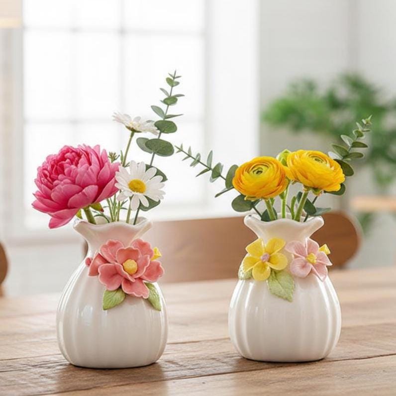 Handmade Floral Ceramic Bud Vase | Mini 3D Flower Pottery