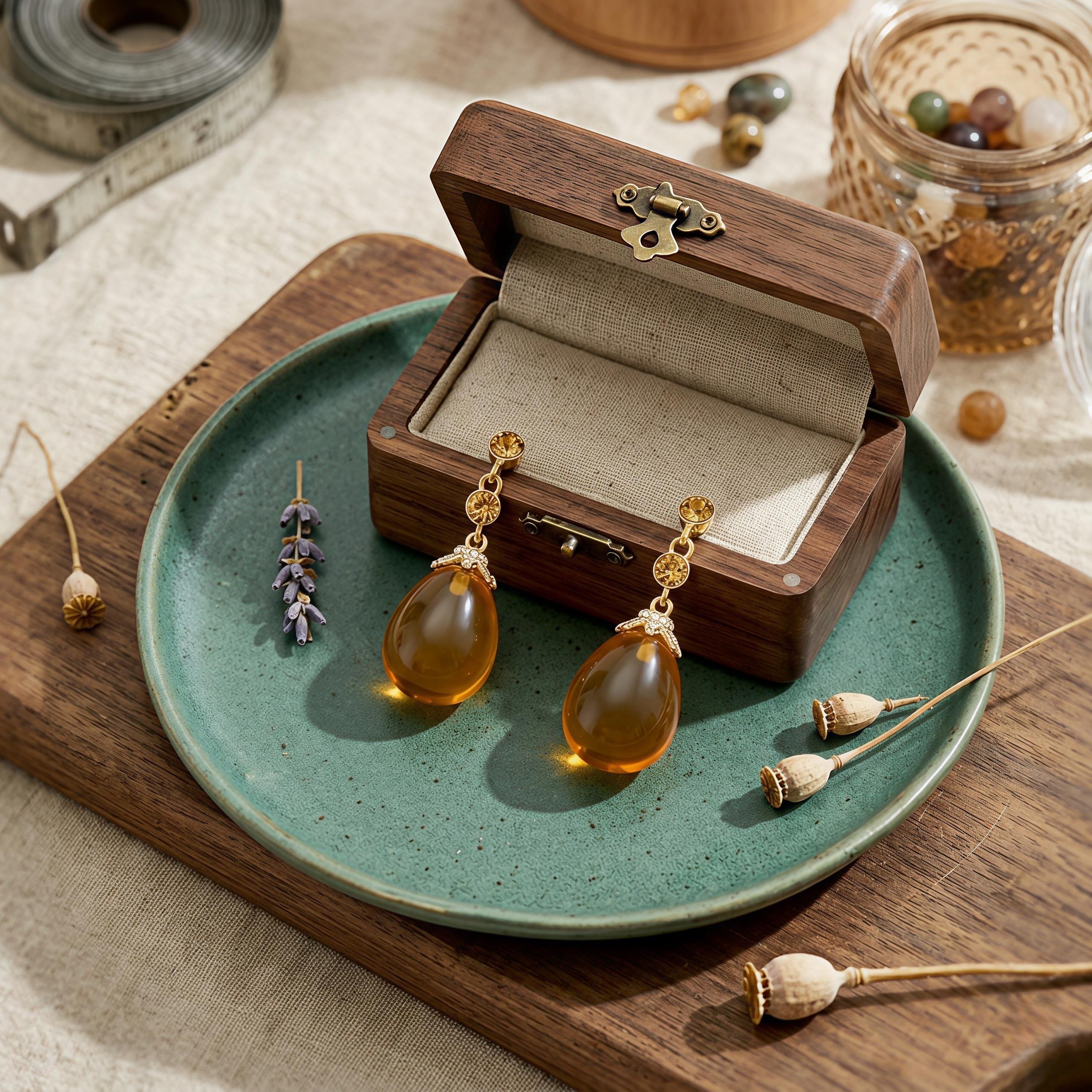 Amber Teardrop Earrings – Vintage Gold Shell & Long Drop Earrings – Elegant Statement Jewelry