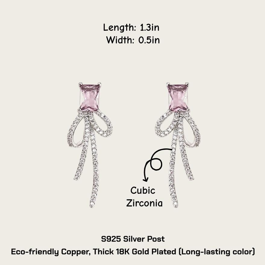 Pink Zircon Bow Earrings – Romantic Bow Drop Earrings