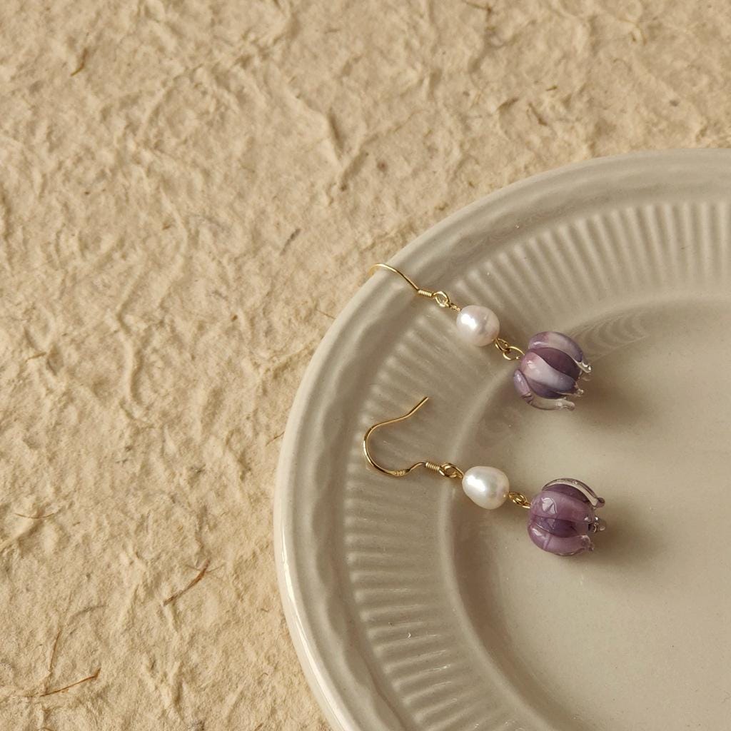 Lavender Whisper Earrings – Freshwater Pearl & Purple Art Glass Earrings