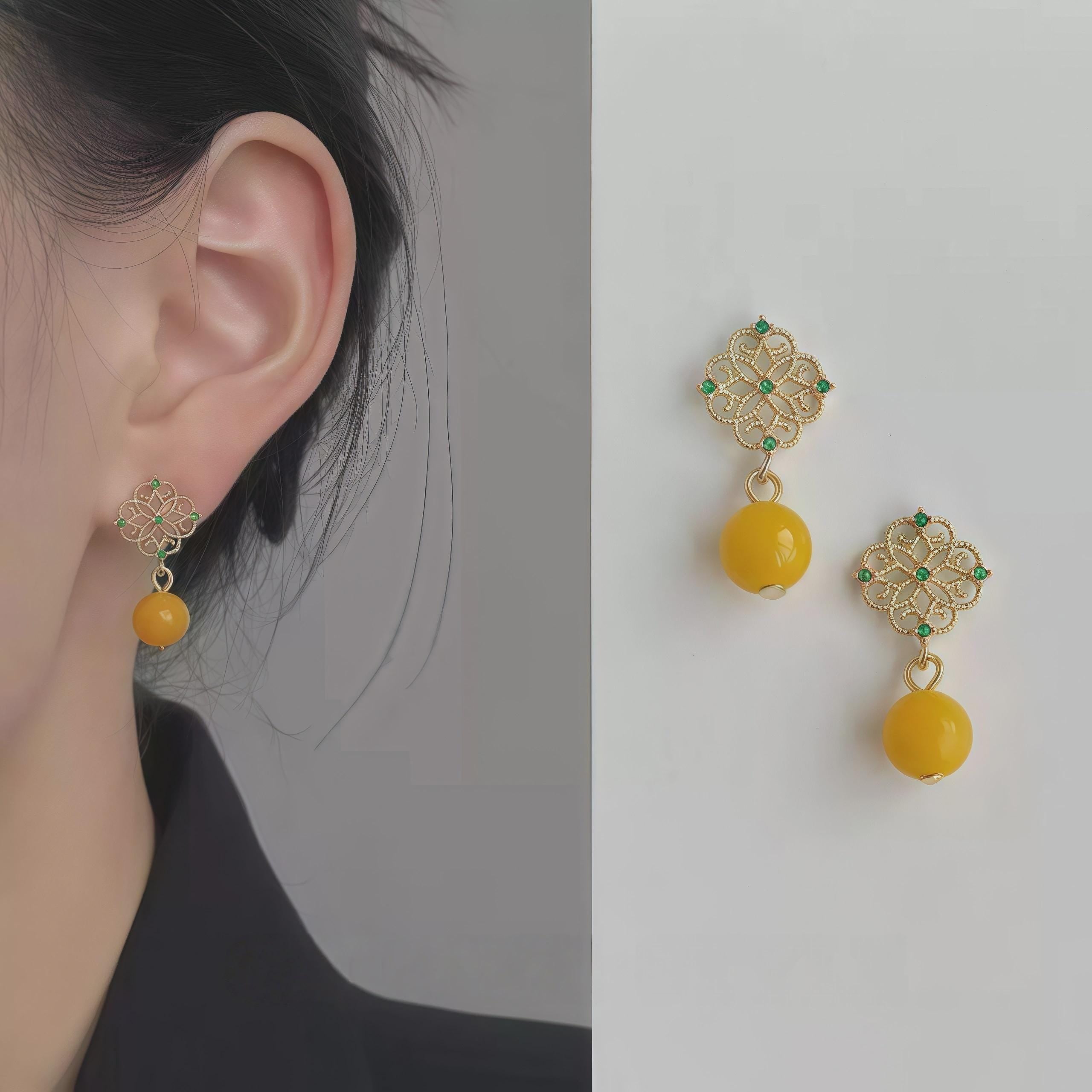 Amber Drop Earrings – Jiangnan Garden Inspired Statement Earrings