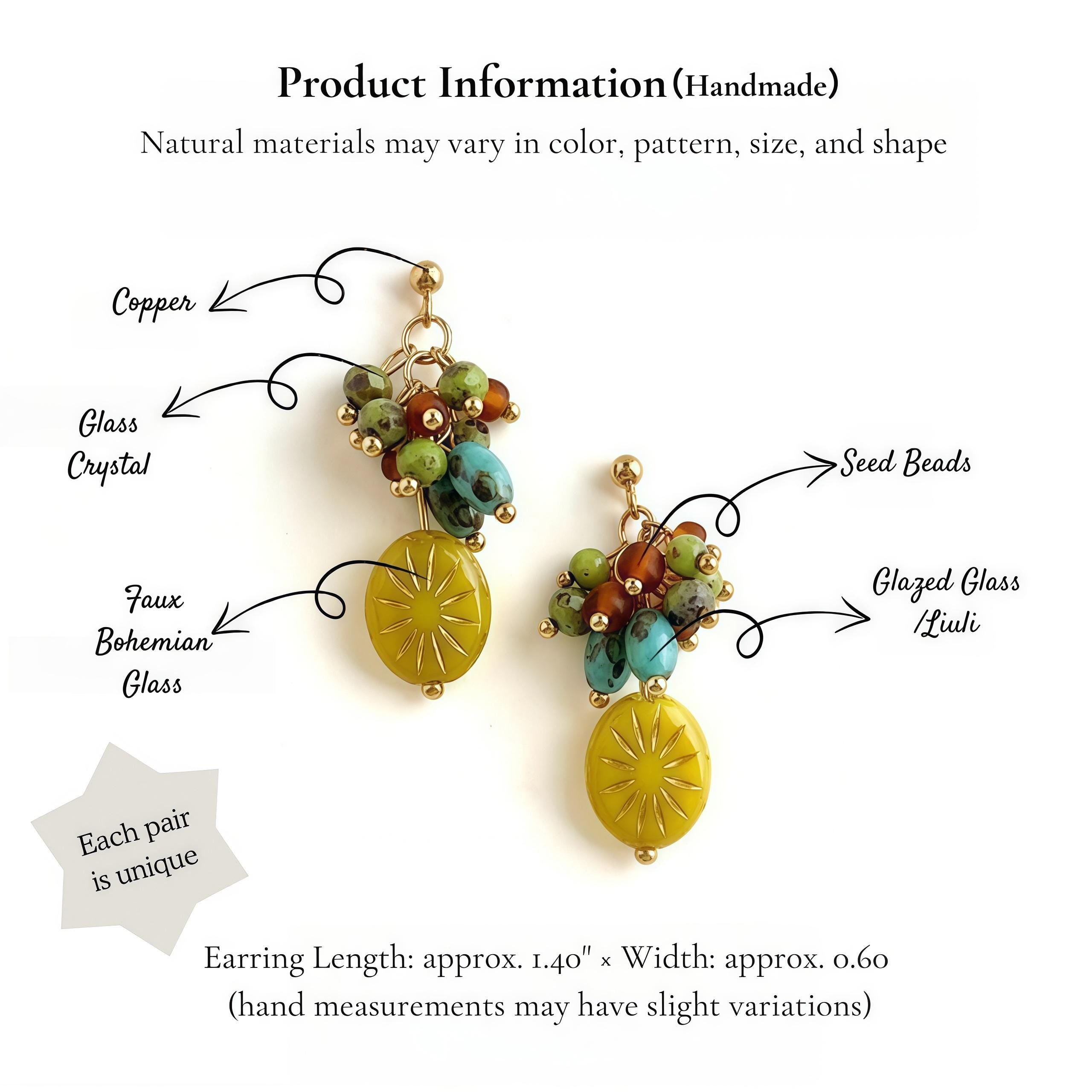 Van Gogh Field Inspired Earrings – Handmade Vintage Cluster Dangle Earrings