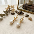 Minimalist Pearl Drop Earrings – Gold Knot Studs with Freshwater Pearl