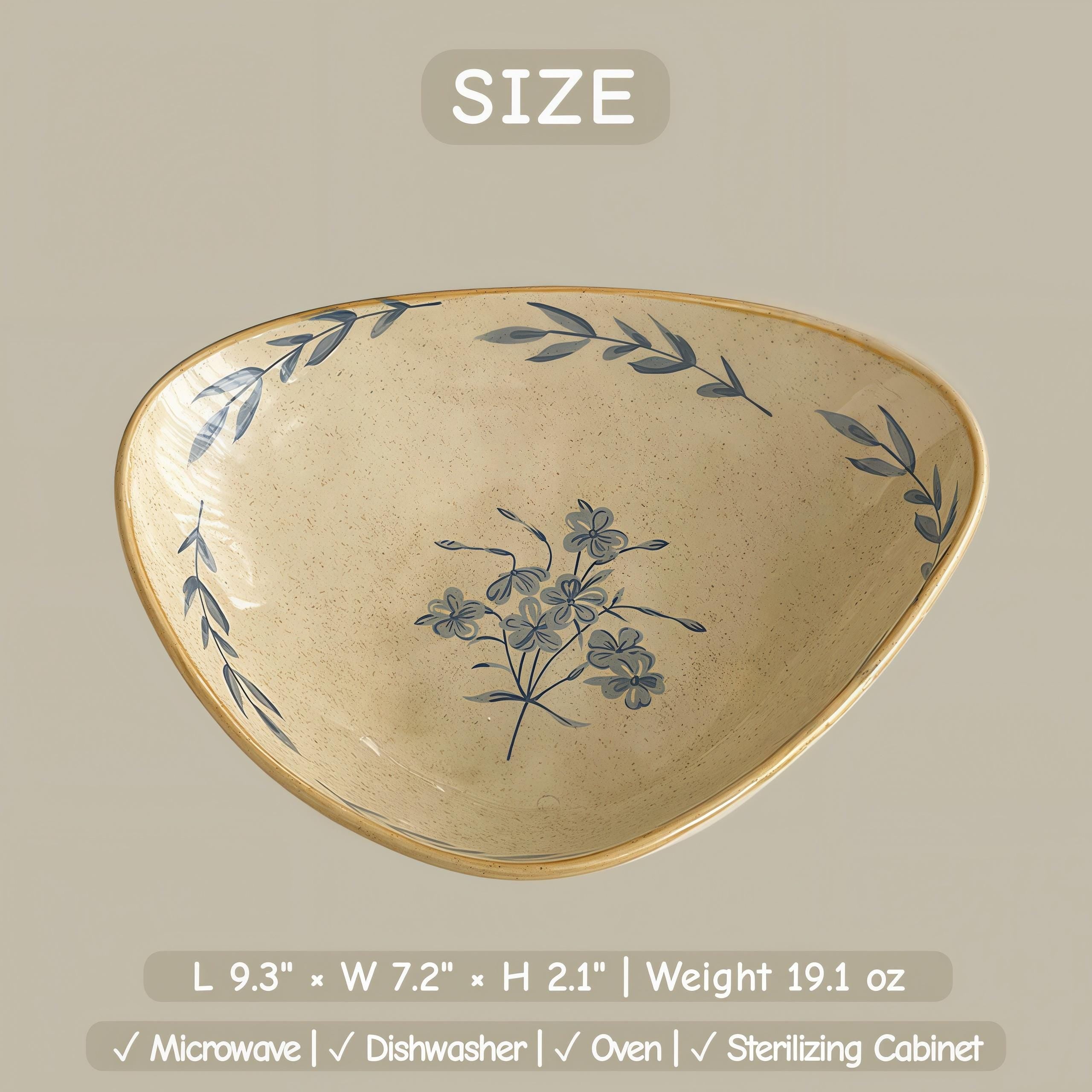 Rustic Ceramic Bowl Set | Vintage Farmhouse Dinnerware | Blue Floral Serving Bowl