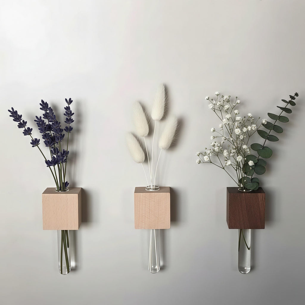 Minimalist Wood Propagation Tube | Magnetic and Adhesive Plant Holder | Walnut & Beech Bud Vase