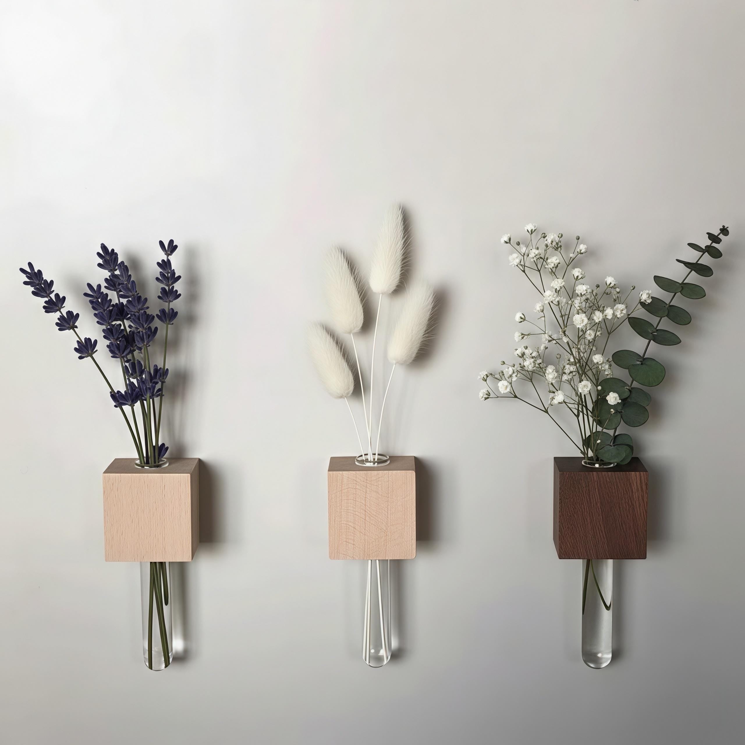 Minimalist Wood Propagation Tube | Magnetic and Adhesive Plant Holder | Walnut & Beech Bud Vase