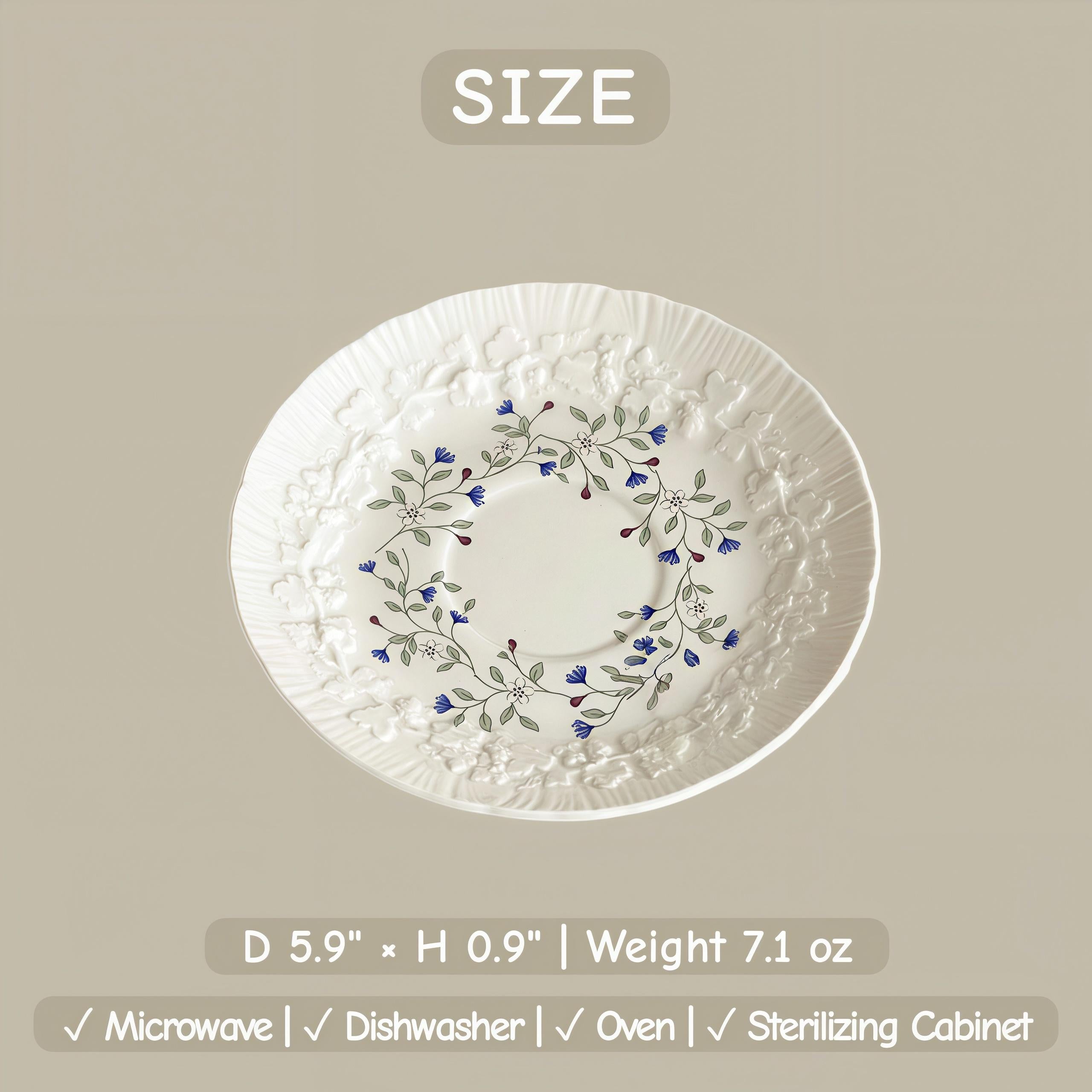 Floral Embossed Ceramic Dessert Plate | Vintage French Style Snack Dish