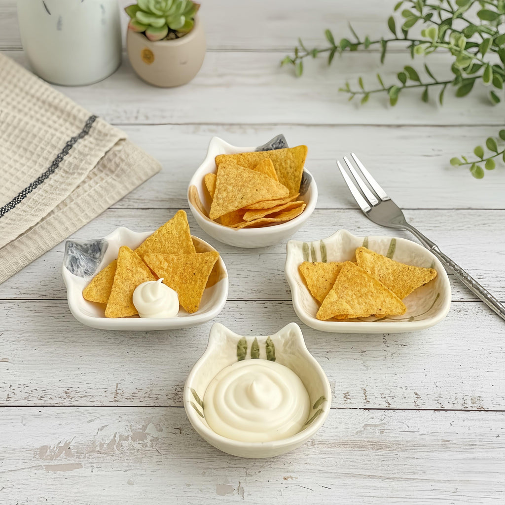 Kawaii Cat Ceramic Dipping Dish | Kitten Shaped Sauce Bowl