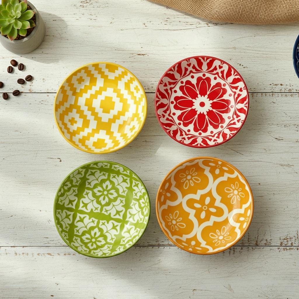Bohemian Hand-Painted Ceramic Sauce Dish | Vintage Ethnic Dipping Bowl