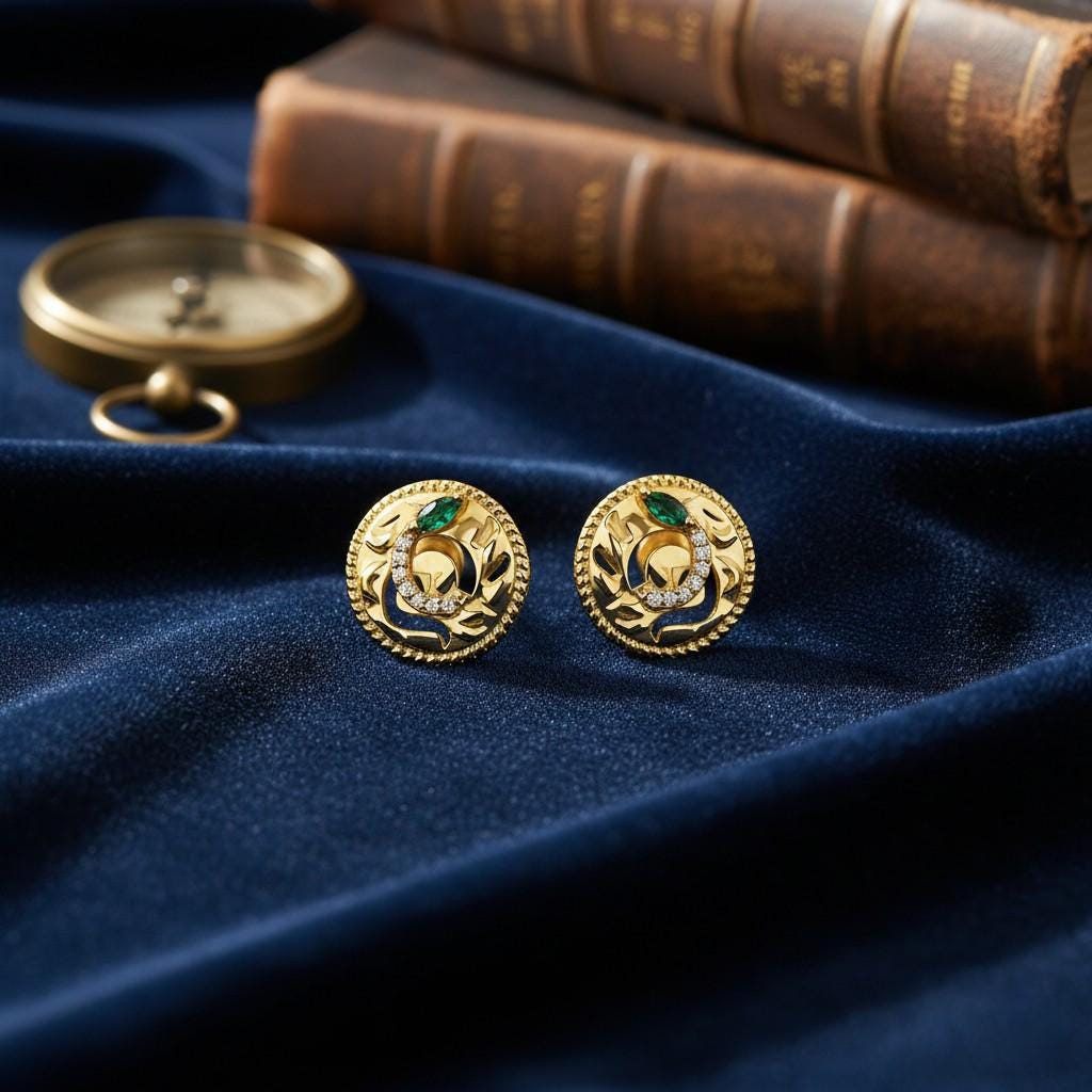 Emerald Serpent Earrings – Gold Plated Snake Earrings with Green Zircon