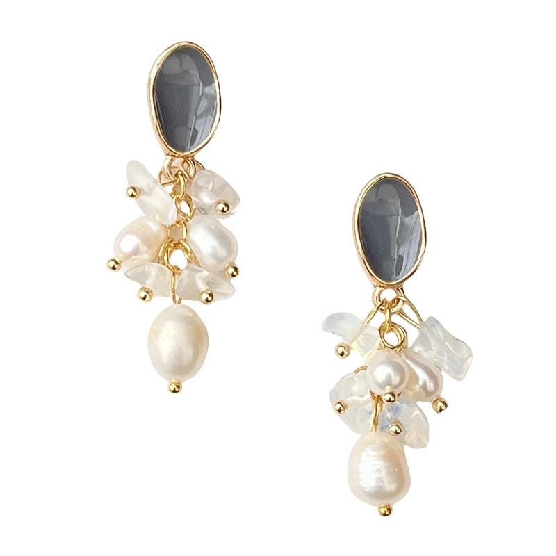 Sunset Beach Earrings – Gold Plated Opal & Freshwater Pearl Cascade Earrings
