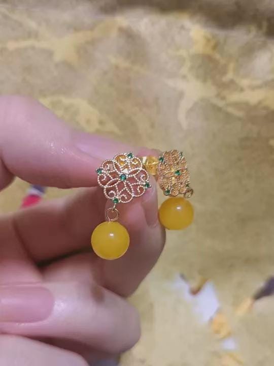 Amber Drop Earrings – Jiangnan Garden Inspired Statement Earrings