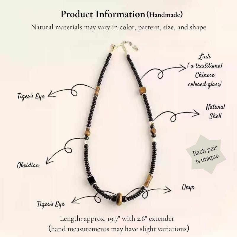 Black Wukong Inspired Beaded Necklace – Tiger’s Eye, Obsidian & Liuli Glass Necklace