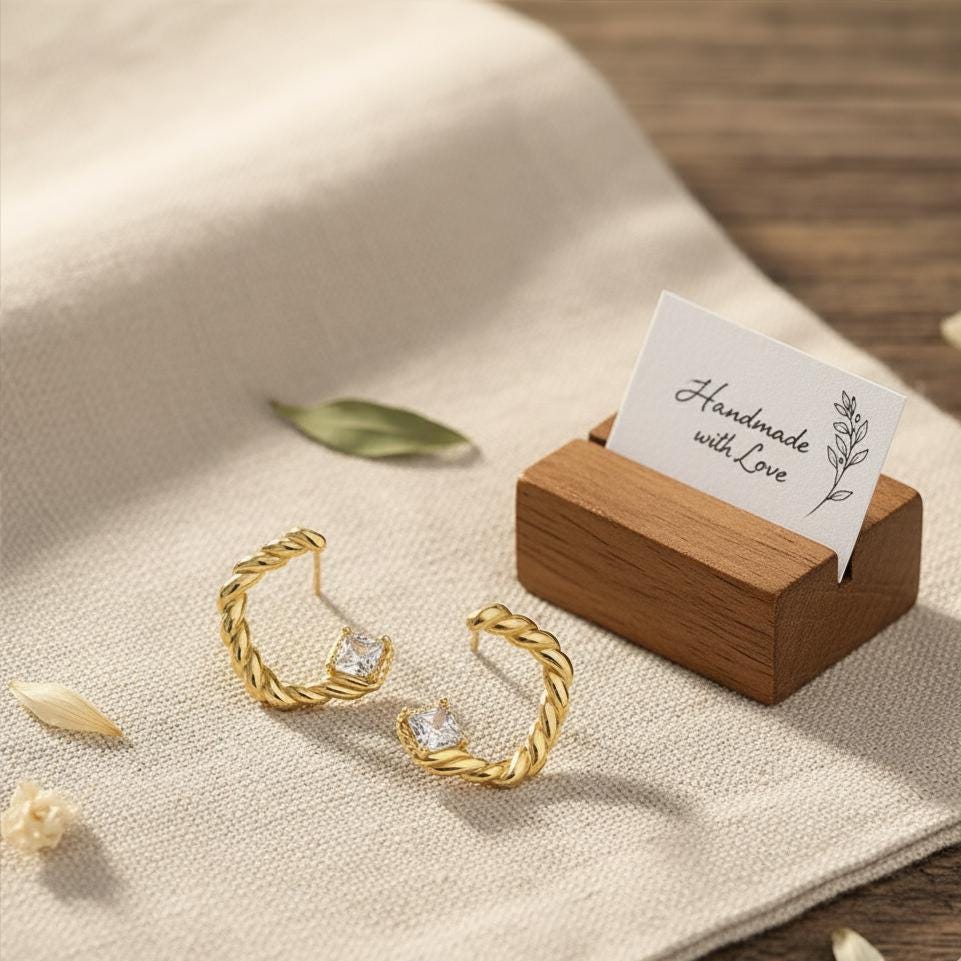 Gold Twisted Huggie Earrings – Minimalist CZ Hoop Earrings