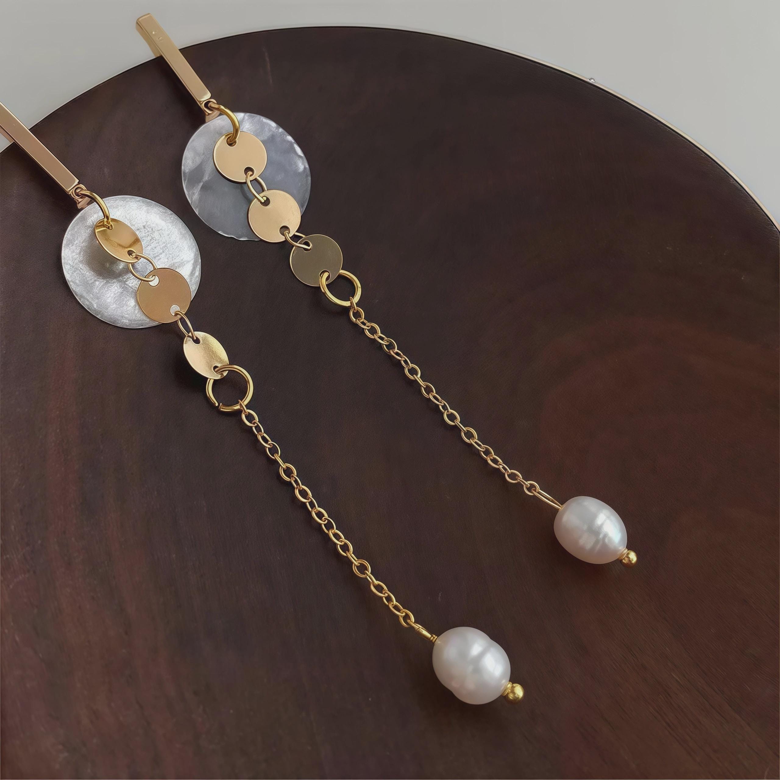 Pearl Drop Earrings – Gold Shell & Freshwater Pearl Dangle Earrings