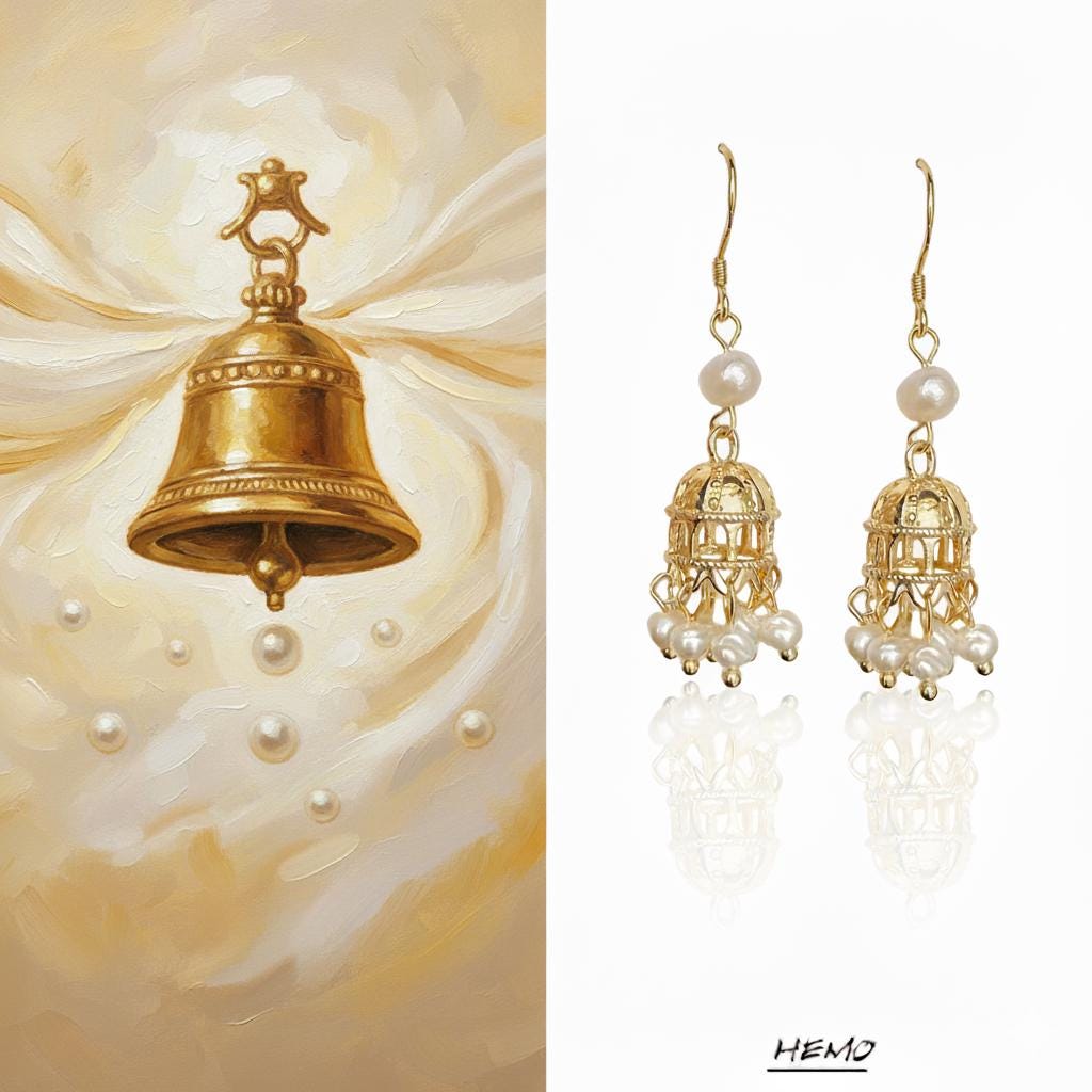 Gold Plated Cage Jhumka Earrings – Mughal Inspired Pearl Tassel Earrings