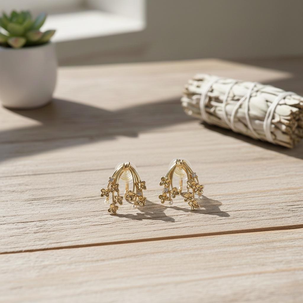 Flower Cluster Ear Climber – Pearl Floral Vine Earrings