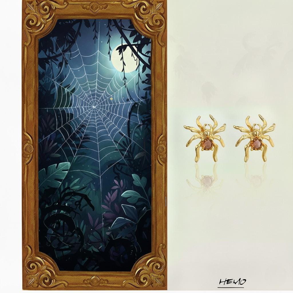 Moonlit Forest Gold Spider Stud Earrings – Mystical Spider Earrings