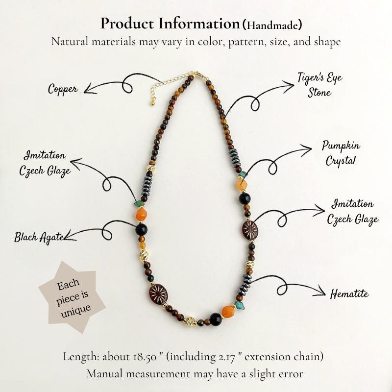 Tiger’s Eye & Black Agate Beaded Necklace – Handmade Gemstone Necklace