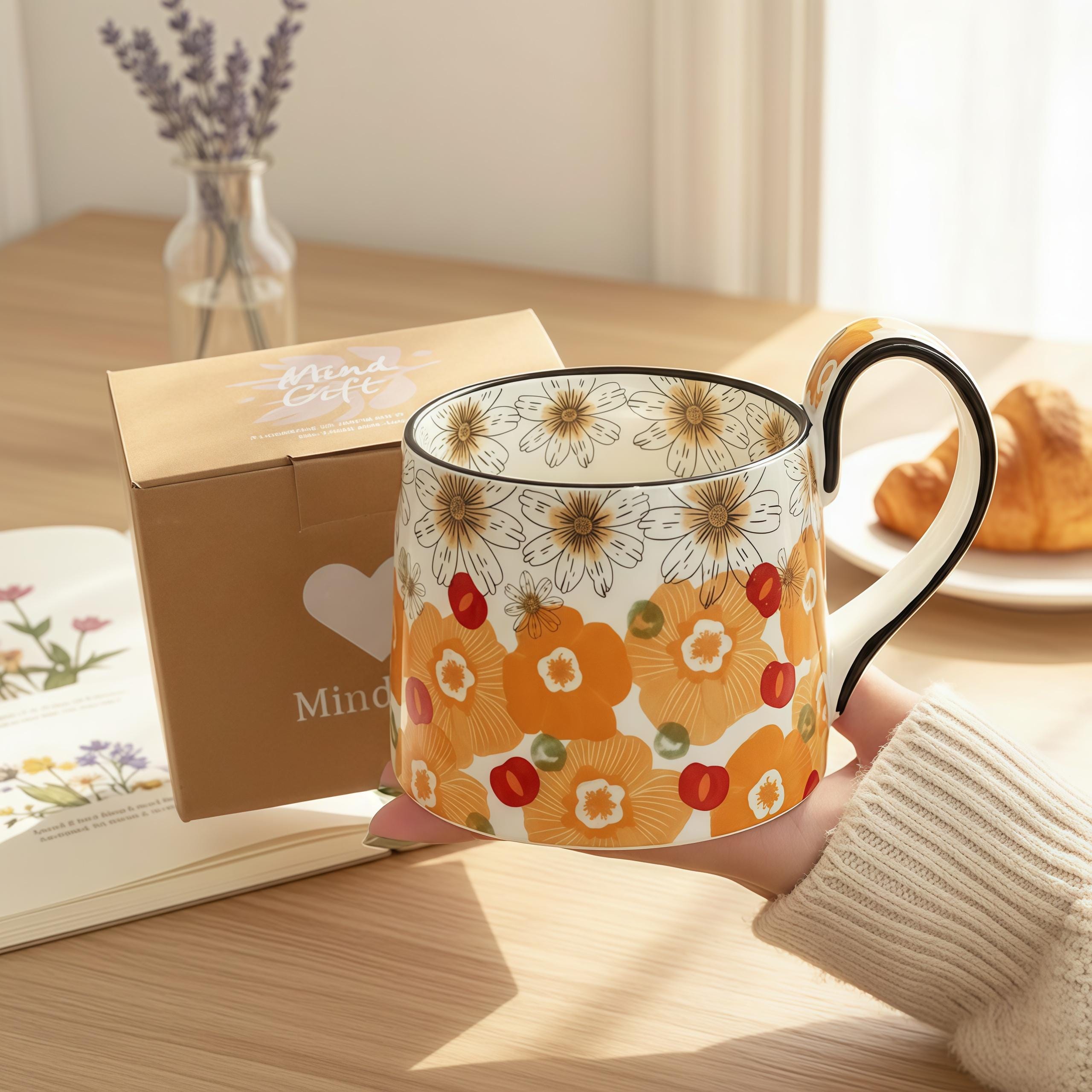Retro Flower Ceramic Mug | 14oz Vintage Daisy Coffee Cup