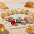 Golden Rutilated Quartz & Strawberry Quartz Bracelet - Guardian Collection | Healing Crystal Stretch