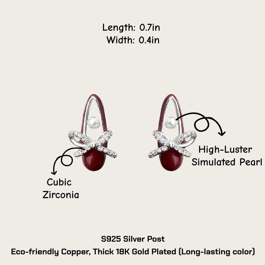 Red High Heel Earrings – Fairy Tale Princess Shoe Earrings with Pearl & CZ