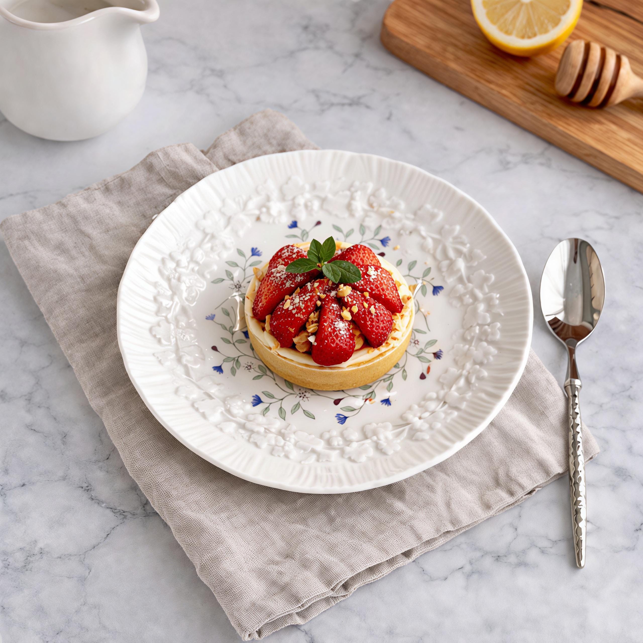 Floral Embossed Ceramic Dessert Plate | Vintage French Style Snack Dish