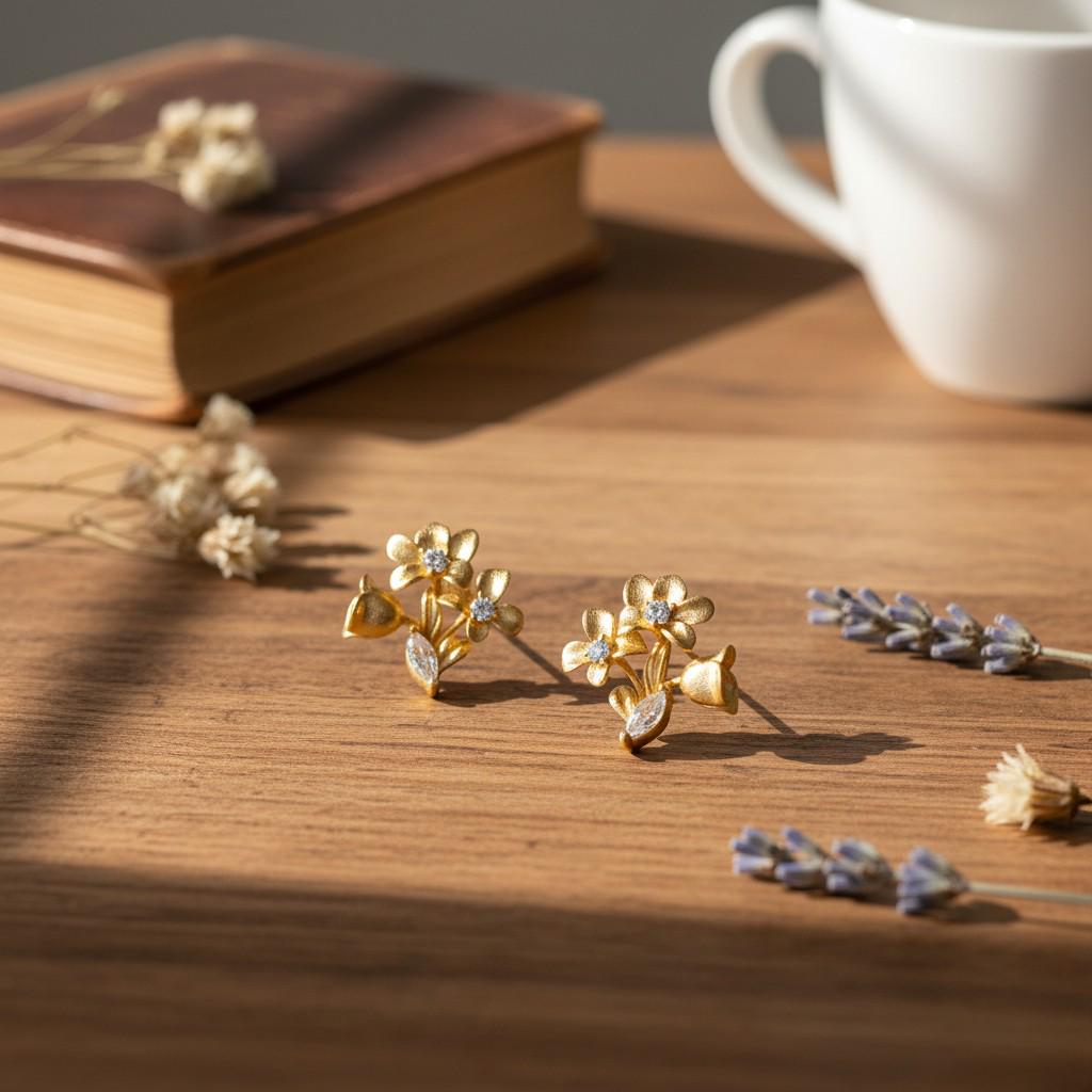 Morning Dew Gold Flower Cluster Earrings – 18K Gold Plated Floral Earrings with CZ
