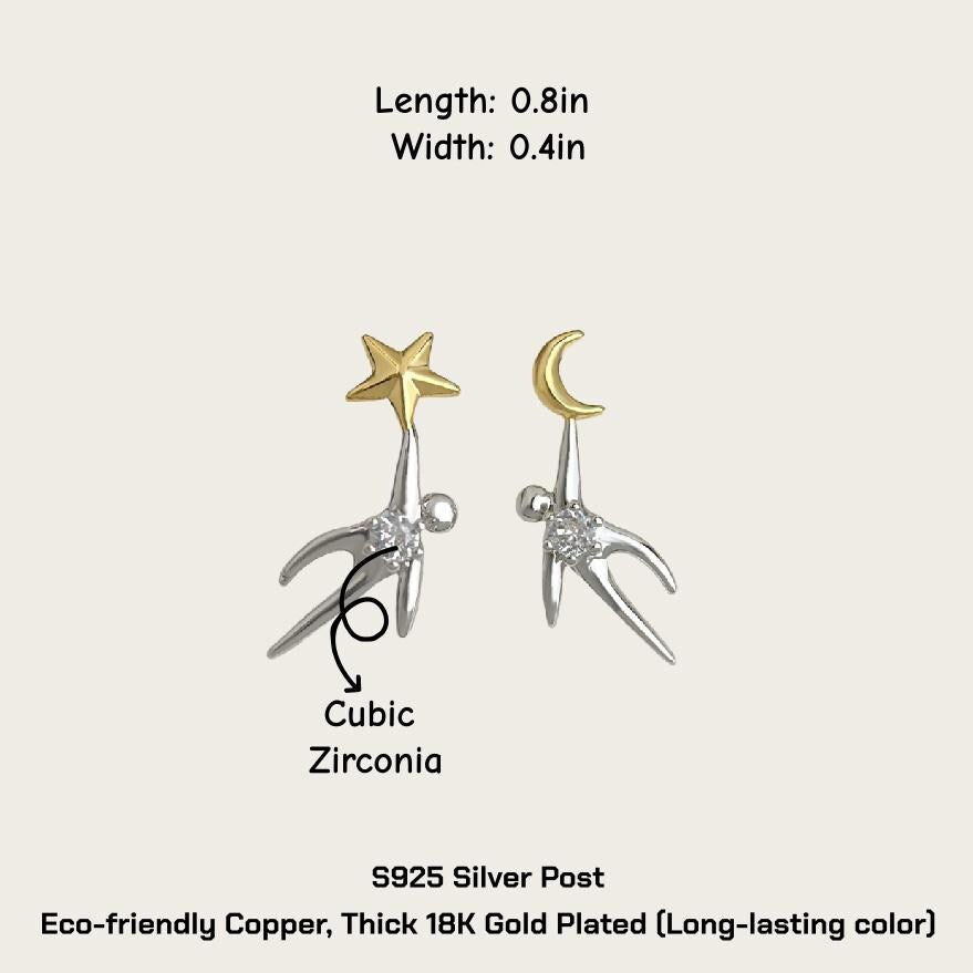 Star & Moon Dancer Earrings - Dream Collection | Zirconia S925 Post or Clip-On