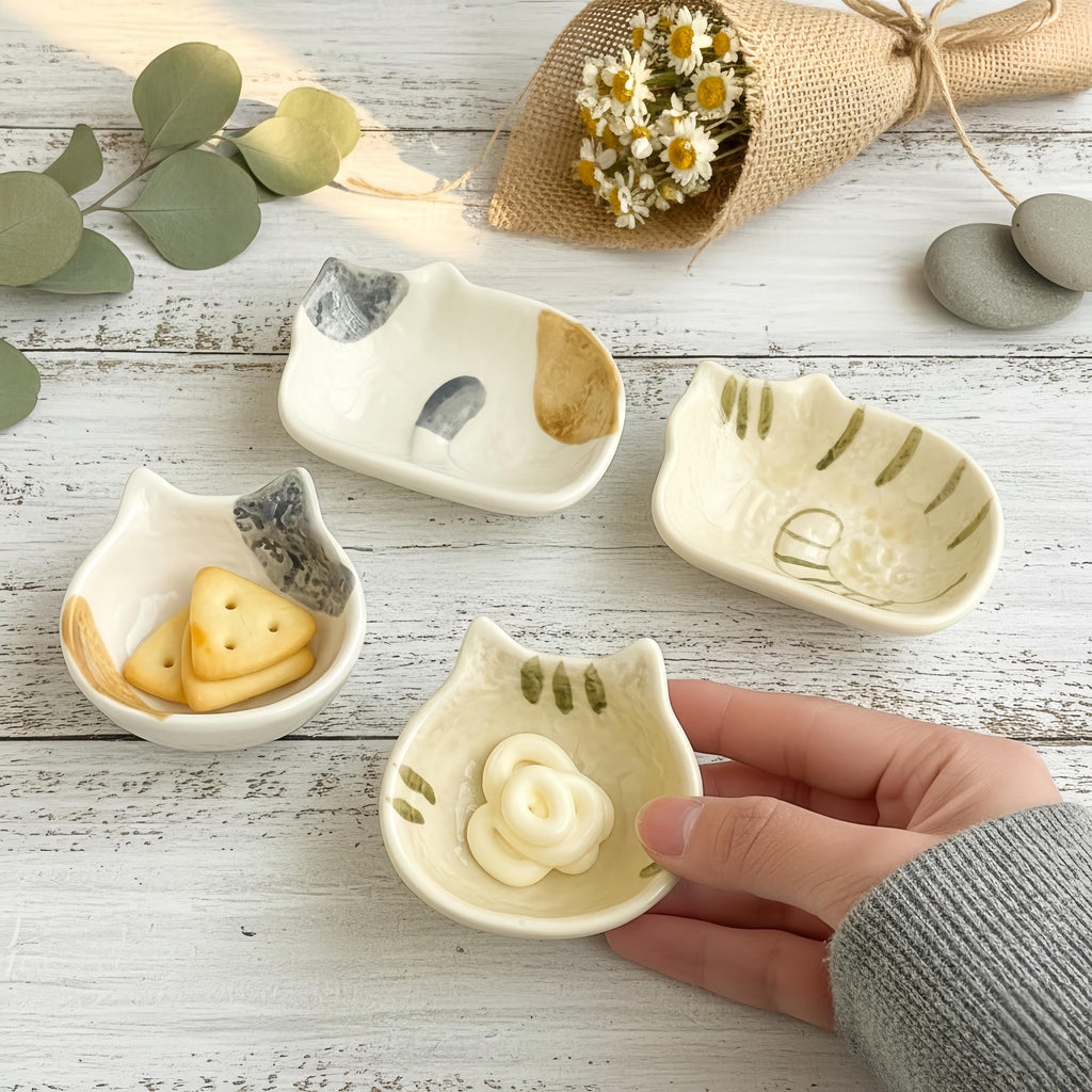 Kawaii Cat Ceramic Dipping Dish | Kitten Shaped Sauce Bowl