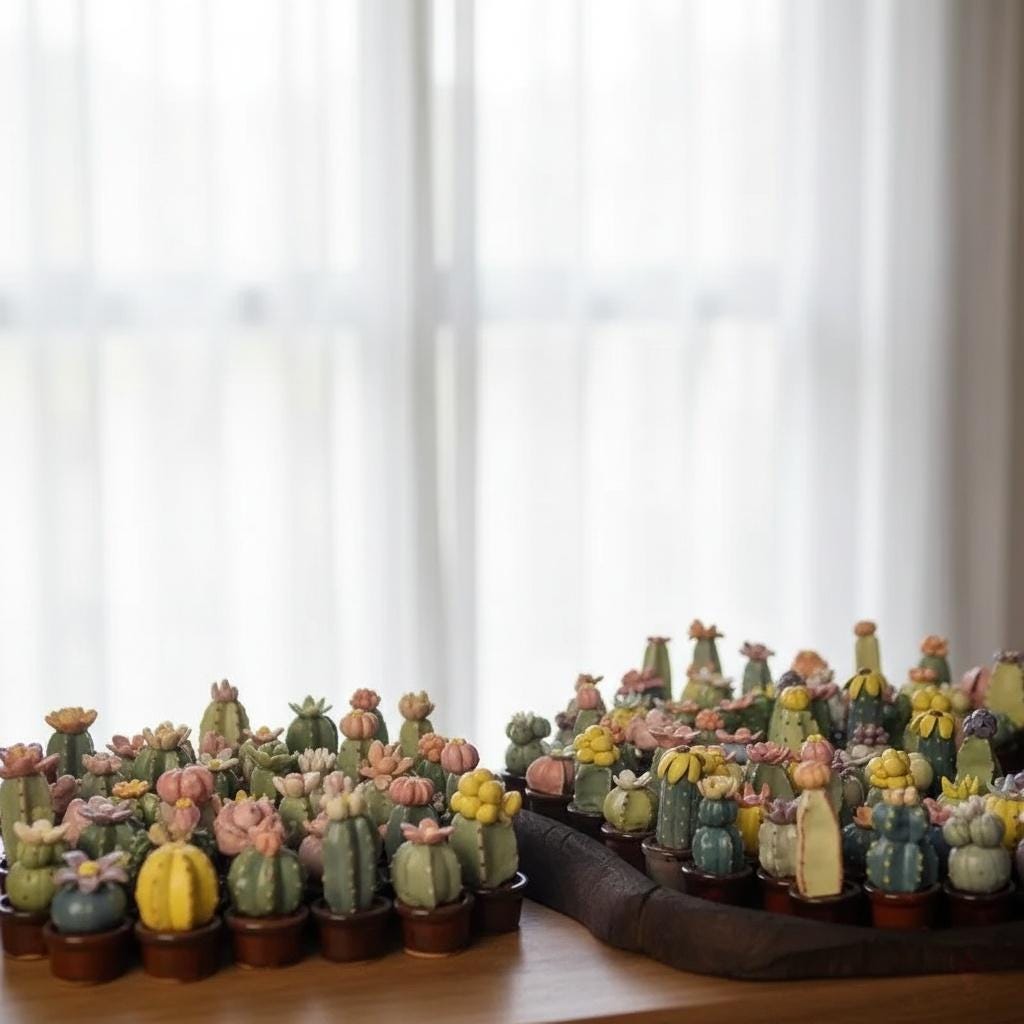 Handmade Miniature Ceramic Cactus | Tiny Pottery Plant Decor