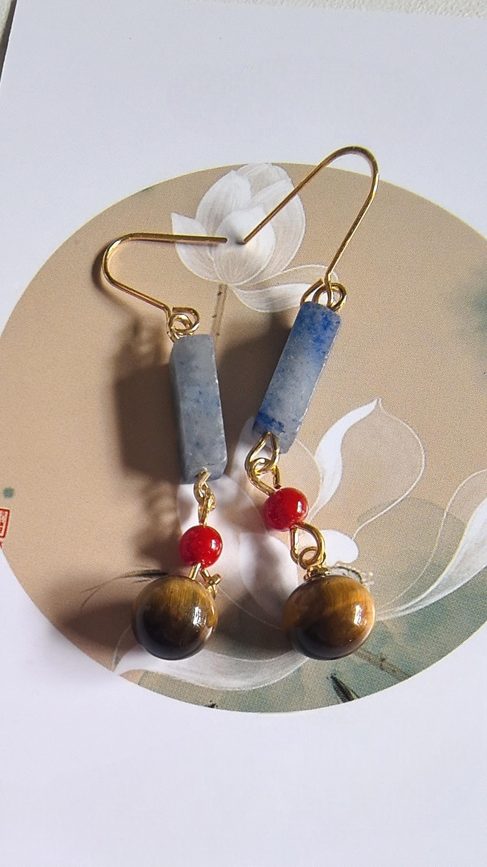 Silk Sleeve Red Agate Dangle Earrings – Handmade Eastern-Inspired Gemstone Earrings