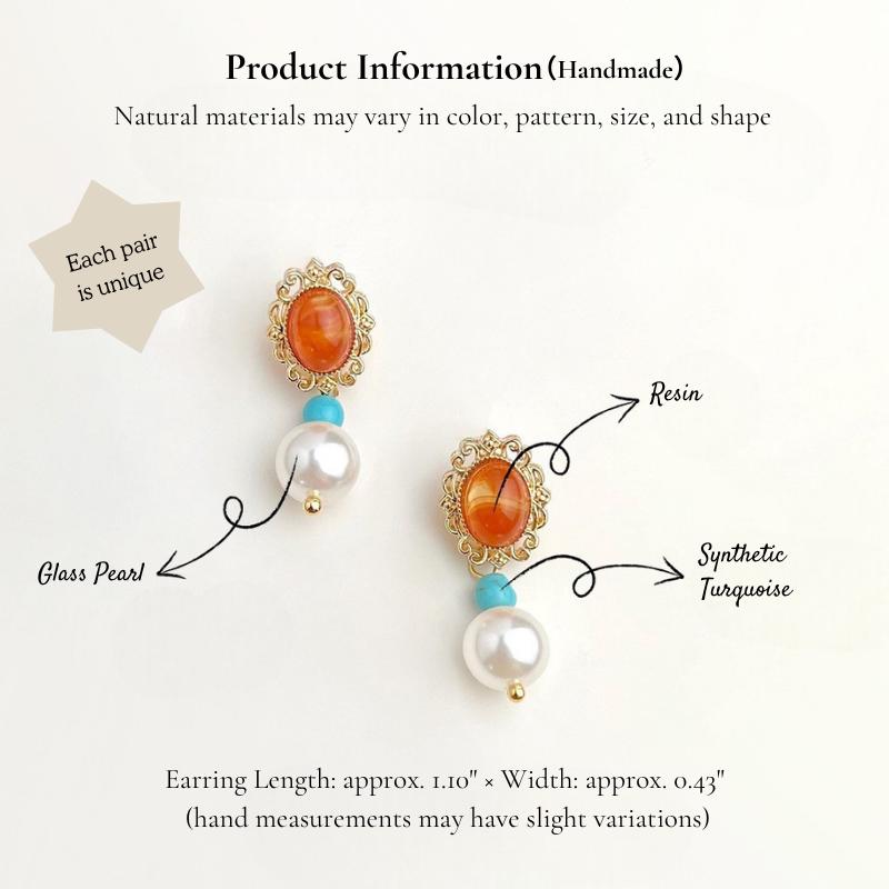 Rococo Romance Earrings – Amber, Turquoise & Pearl Filigree Earrings