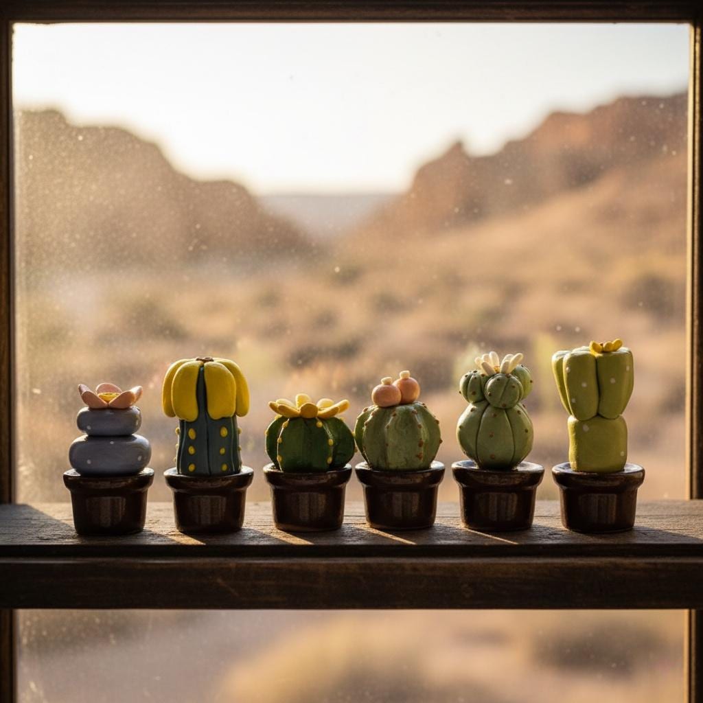 Handmade Miniature Ceramic Cactus | Tiny Pottery Plant Decor