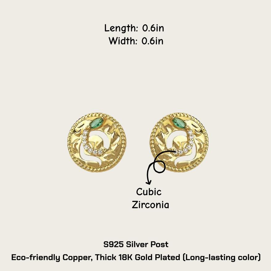 Emerald Serpent Earrings – Gold Plated Snake Earrings with Green Zircon