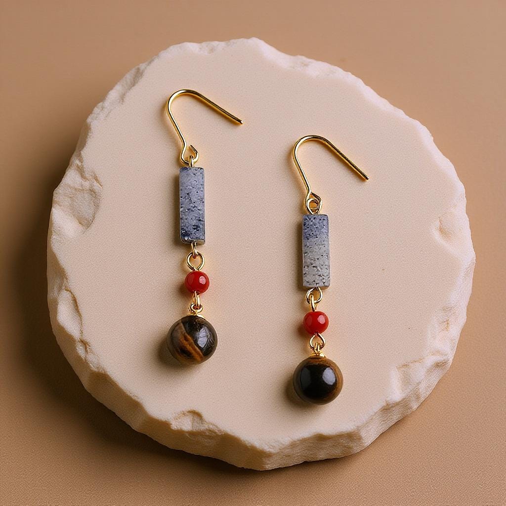 Silk Sleeve Red Agate Dangle Earrings – Handmade Eastern-Inspired Gemstone Earrings