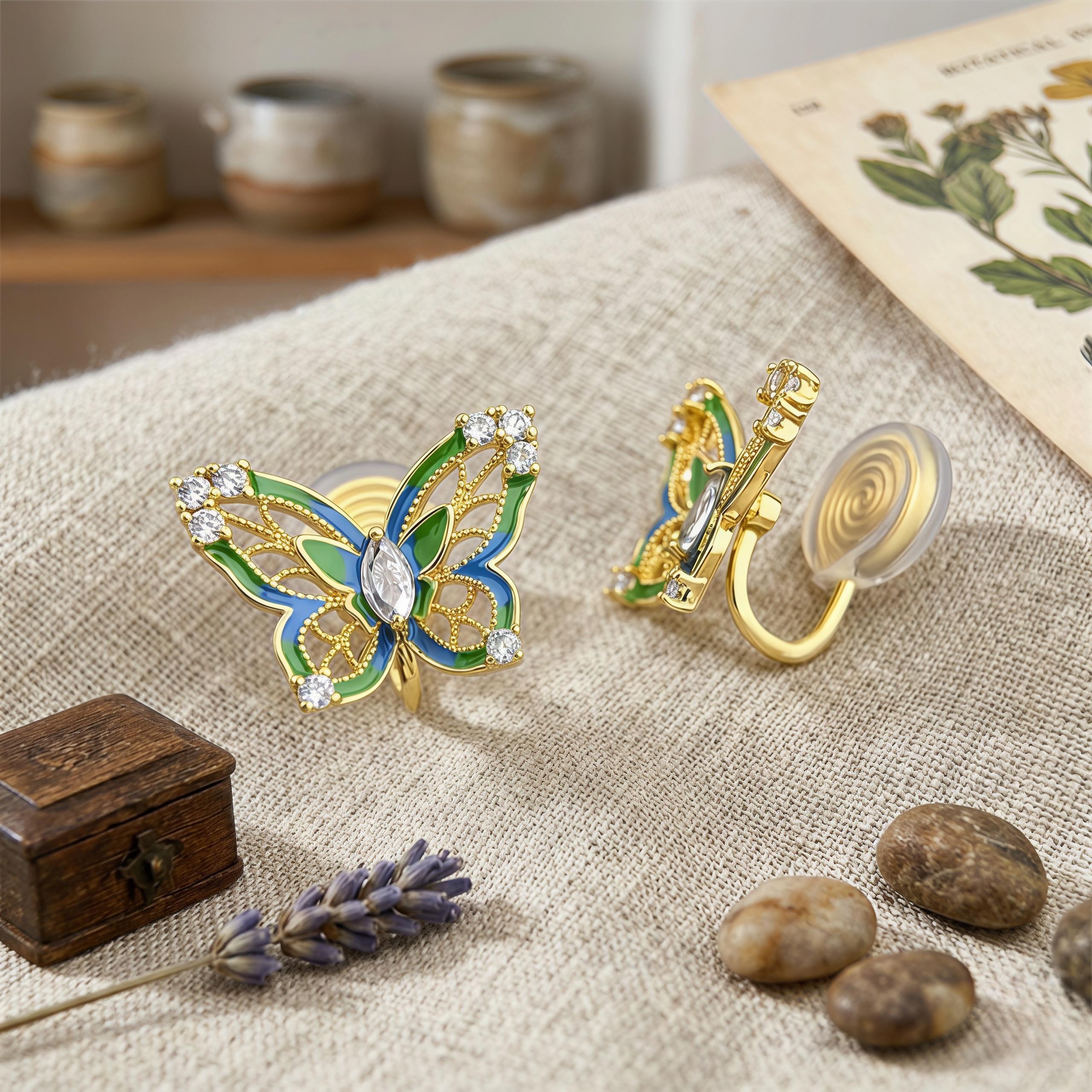 Enamel Butterfly Earrings – Vintage French Style Jewelry – Designer Gift
