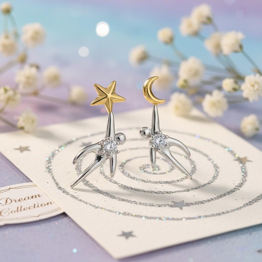 Star & Moon Dancer Earrings - Dream Collection | Zirconia S925 Post or Clip-On
