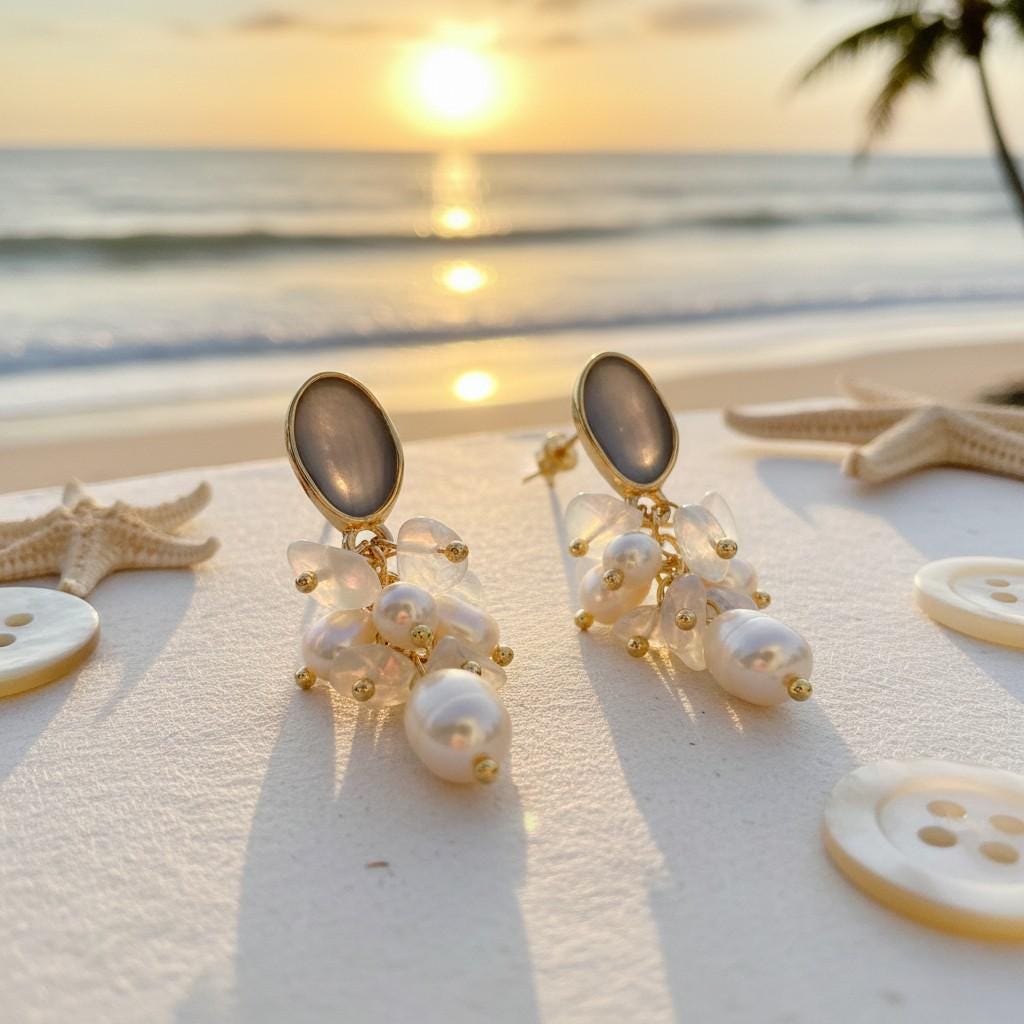Sunset Beach Earrings – Gold Plated Opal & Freshwater Pearl Cascade Earrings
