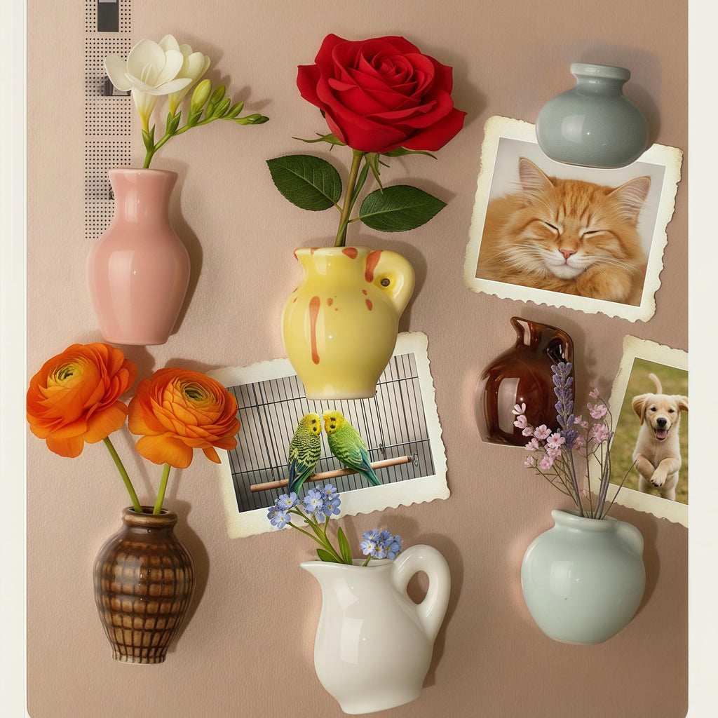 Mini Ceramic Flower Vase Magnet | Tiny Floral Pot Refrigerator Magnet