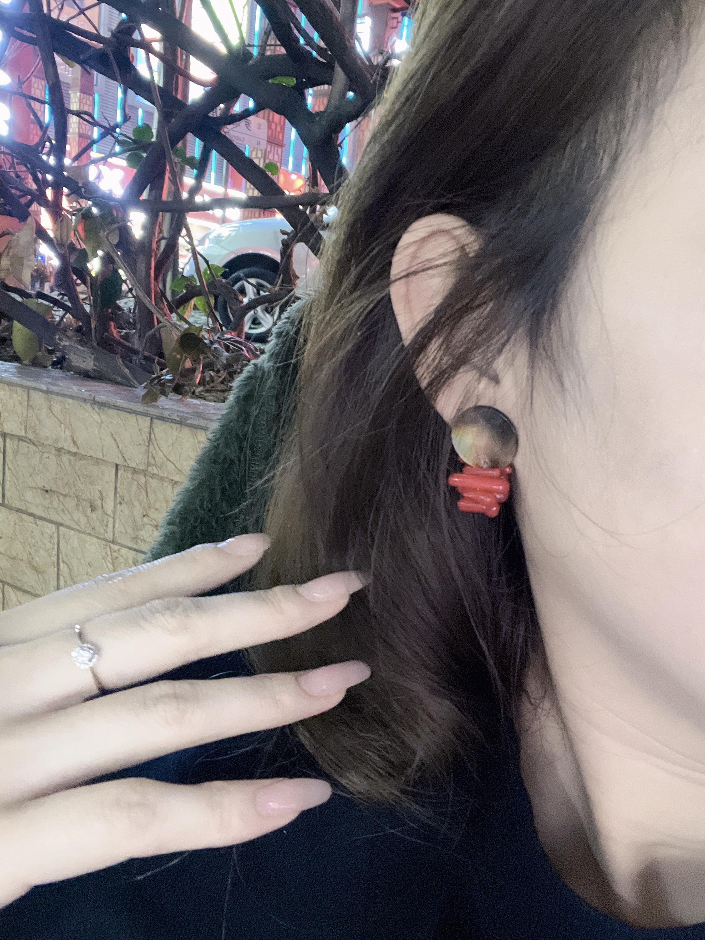 Red Coral Crane Earrings – Guardian Collection | Sterling Silver & Mother-of-Pearl Jewelry